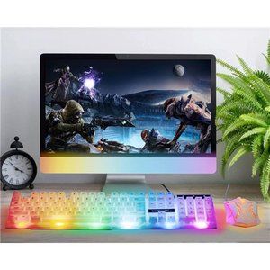 Mechanical Gamer Keyboard And Mouse Set For Gaming Multicolor LED White Mouse